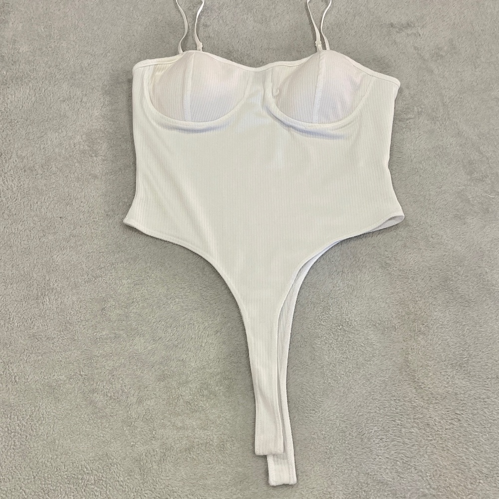 White Ribbed Bodysuit w/ Built in Bra size Medium